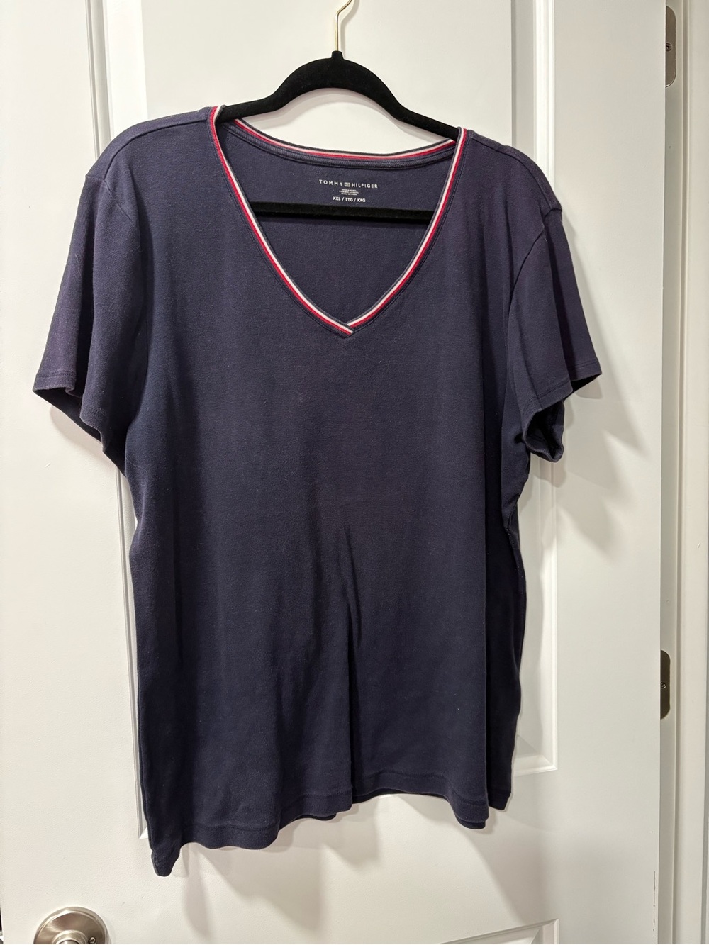 Tommy Hilfiger Navy Short Sleeve V-Neck with Red & White Trim